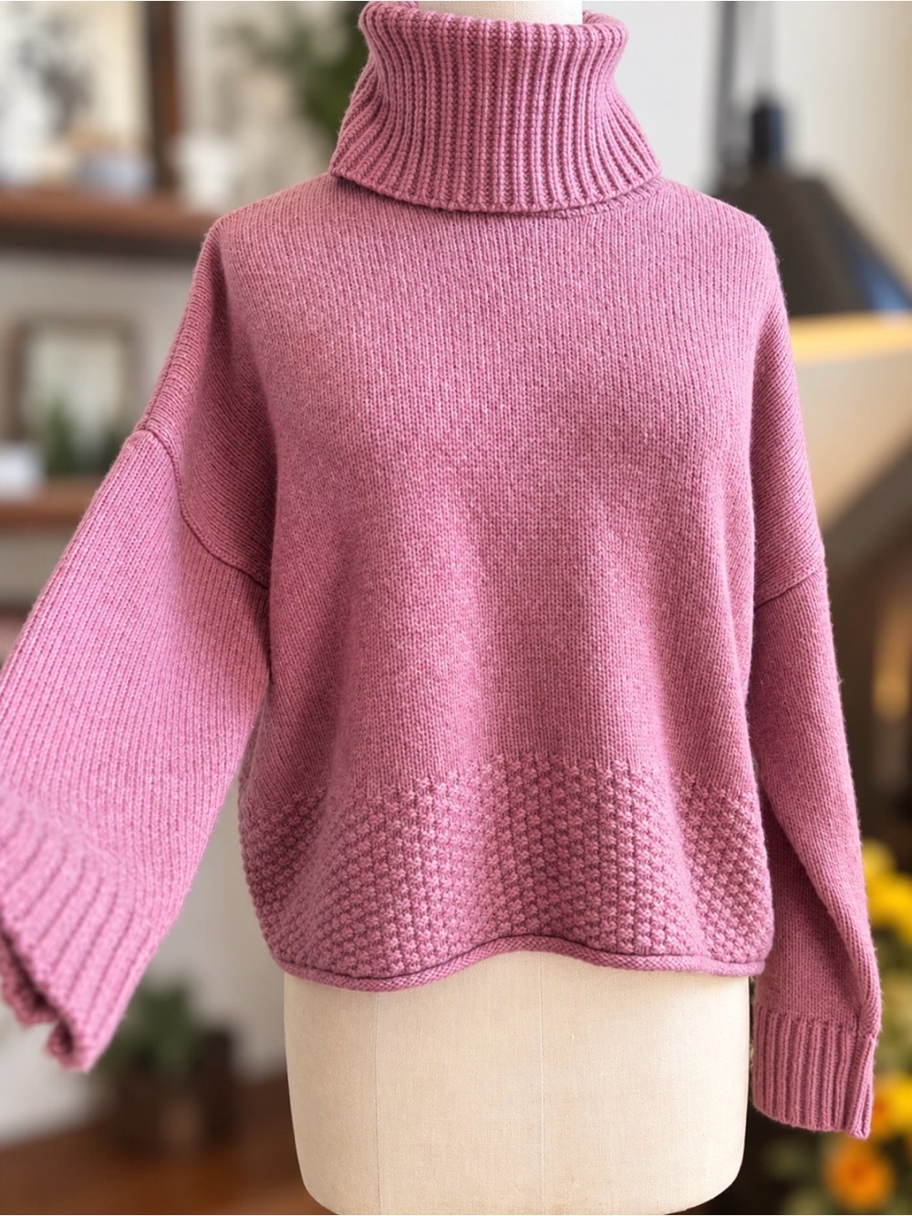 Madewell Sadler Turtleneck Sweater Heather Mauve Merino Wool Blend Cropped S